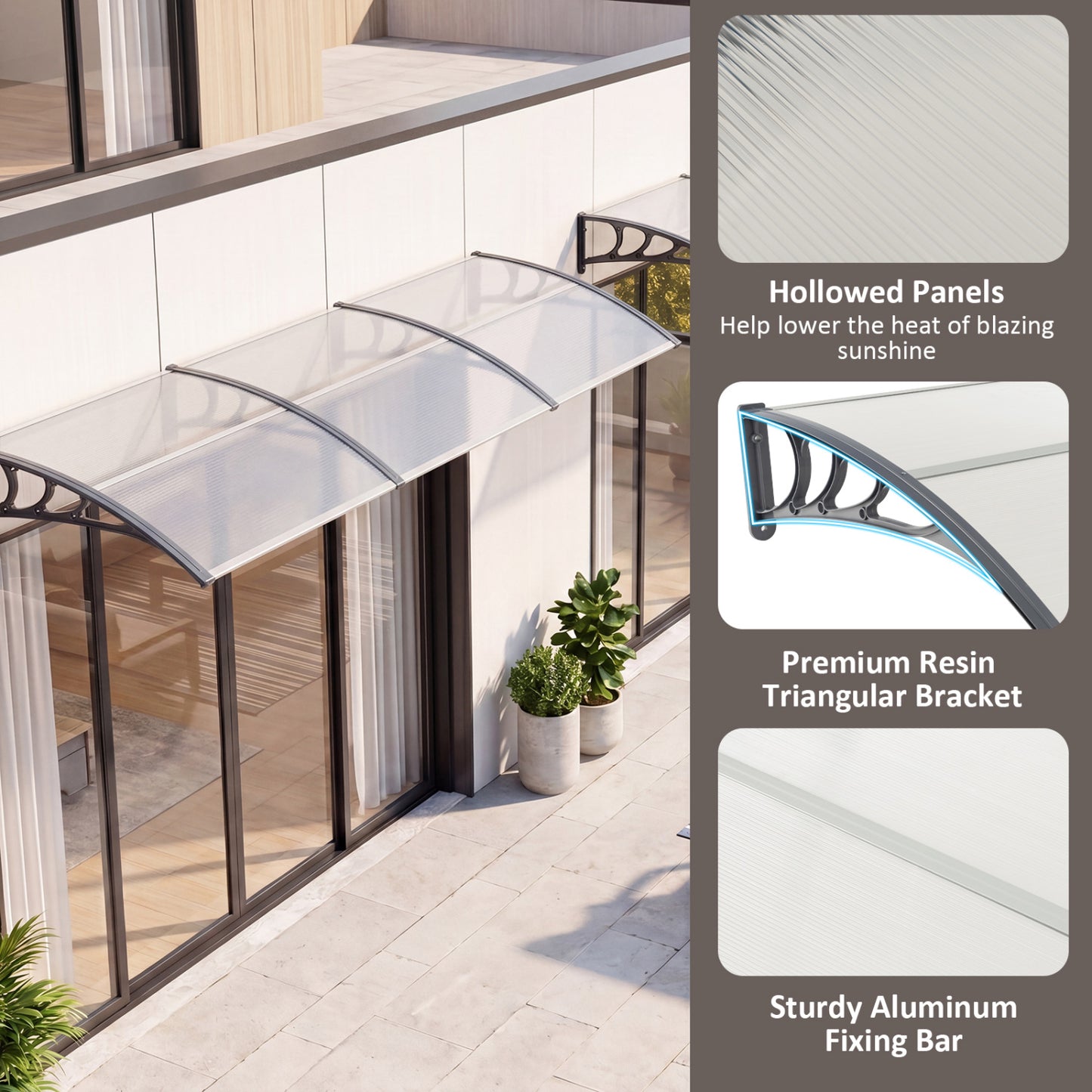 Door Awning 39x30 Inch Polycarbonate Window Canopy