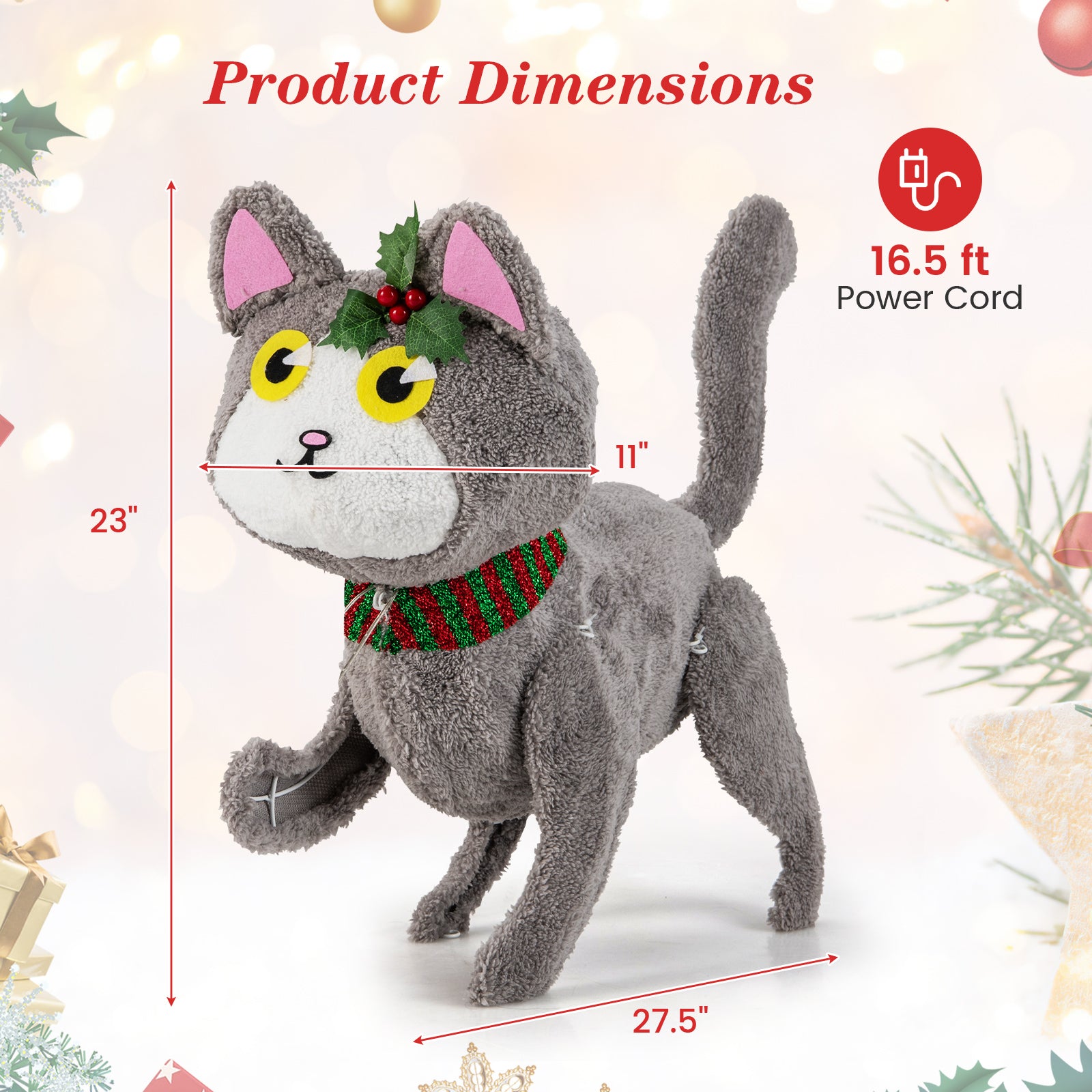Pre-lit 88 LED Light Up 3D Cute Cat with Warm White Light and Plug
