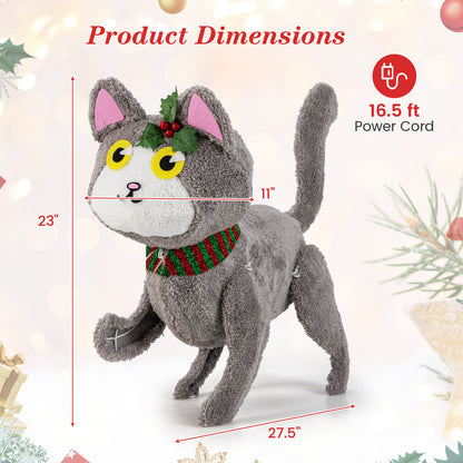 Pre-lit 88 LED Light Up 3D Cute Cat with Warm White Light and Plug