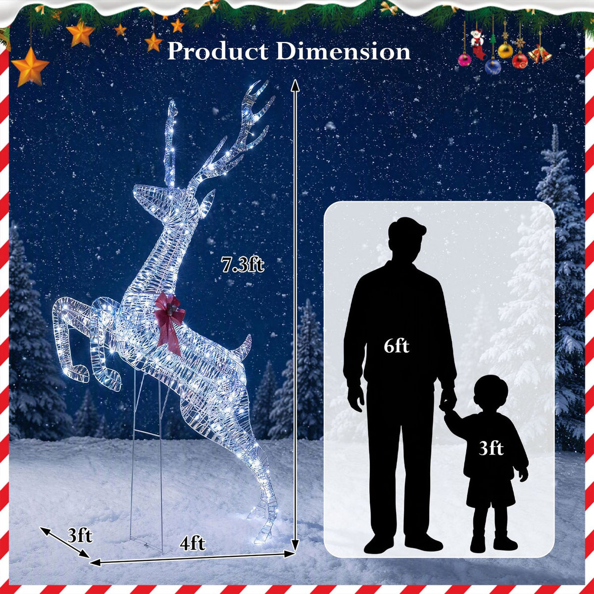 3D Large Lighted Christmas Reindeer Outdoor Decoration for Holiday Decor