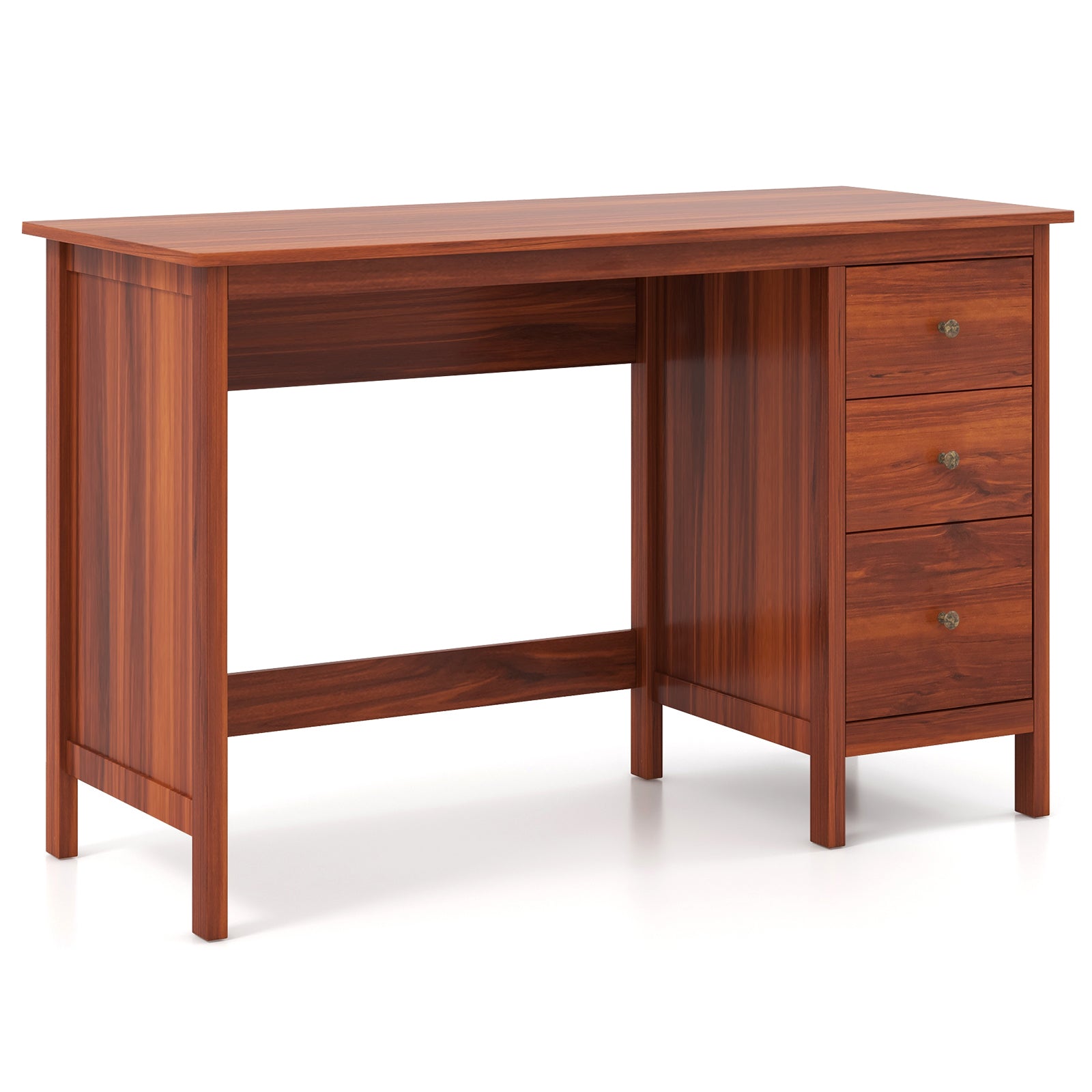 3-Drawer Home Office Study Computer Desk with Spacious Desktop-Brown - Brown