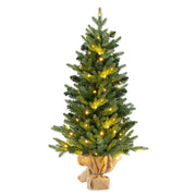 3 Feet Mini Pre-Lit Artificial Christmas Tree Tabletop Xmas Tree with Burlap Base