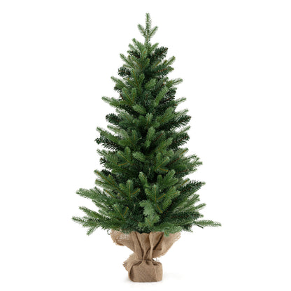 3 Feet Mini Pre-Lit Artificial Christmas Tree Tabletop Xmas Tree with Burlap Base