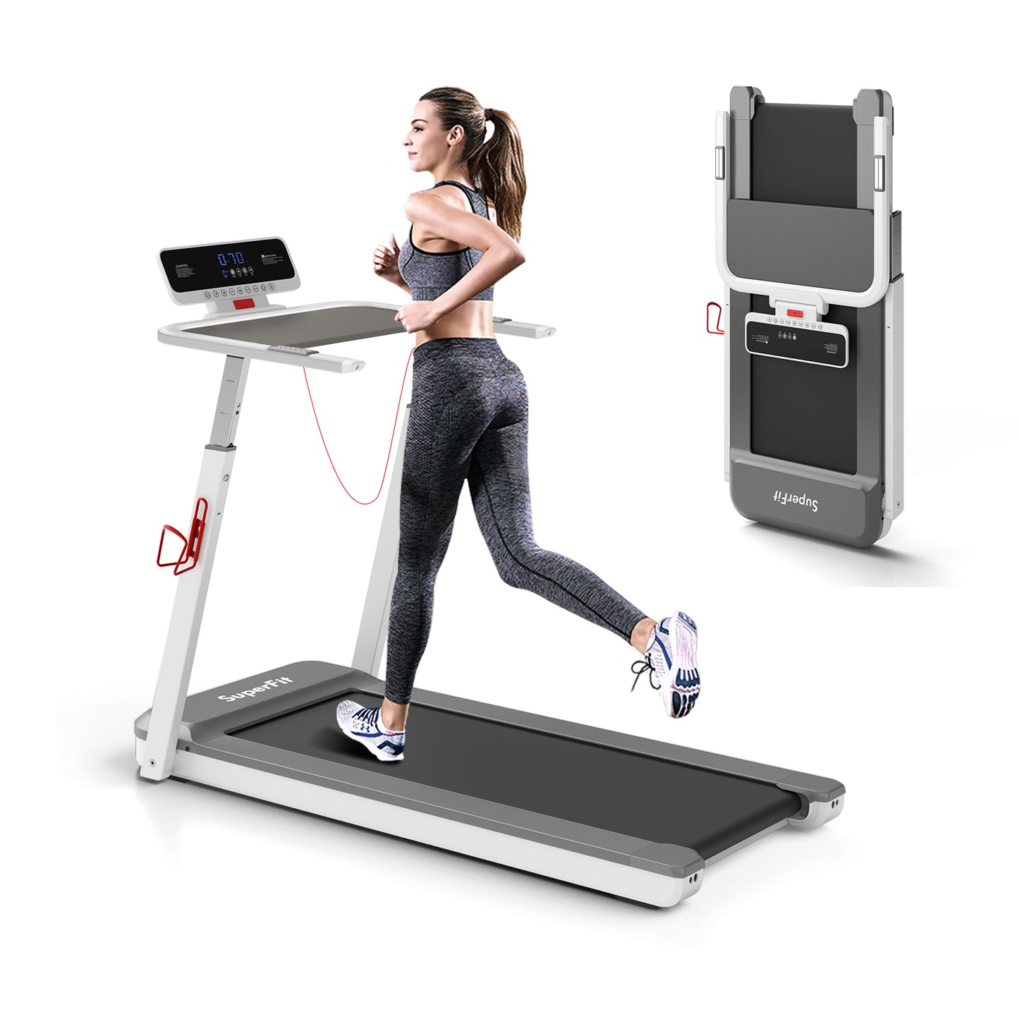 3HP Folding Treadmill with Adjustable Height and APP Control-Black - Silver