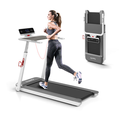 3HP Folding Treadmill with Adjustable Height and APP Control-Black - Silver