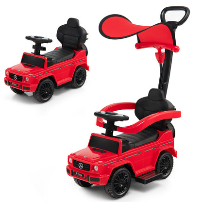 3-In-1 Ride on Push Car Mercedes Benz G350 Stroller Sliding Car with Canopy-Black - Red