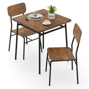 3 Piece Dining Table Set for 2 Wood Square Table with Metal Frame-Brown