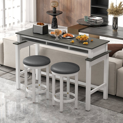 3-Piece Home Bar Set with 2 Upholstered Bar Stools Outlets and USB Ports-Gray