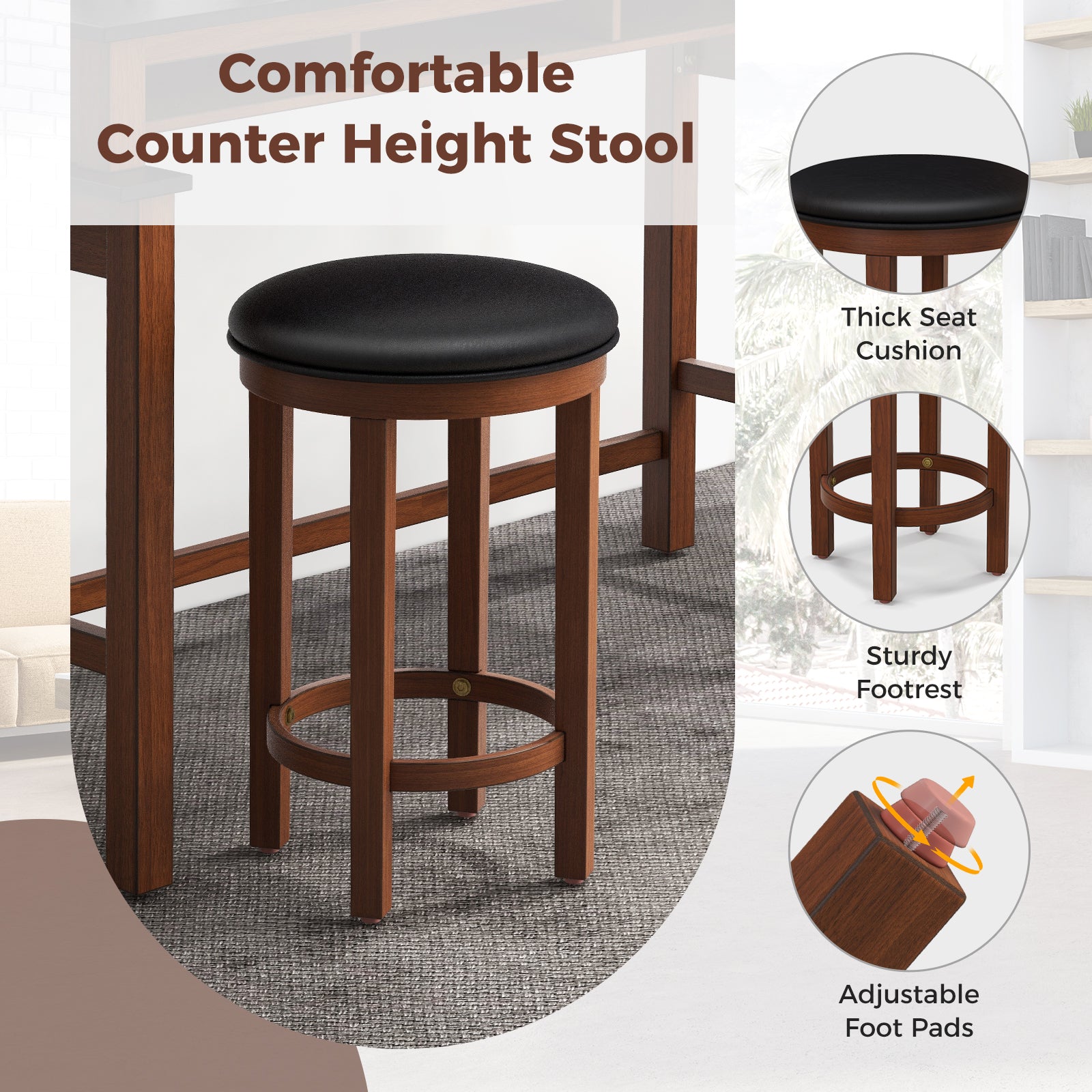 3-Piece Home Bar Set with 2 Upholstered Bar Stools Outlets and USB Ports-Black