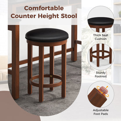 3-Piece Home Bar Set with 2 Upholstered Bar Stools Outlets and USB Ports-Black
