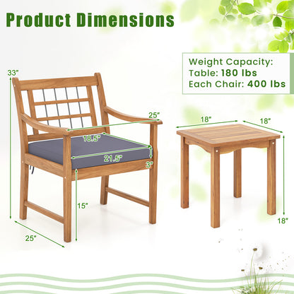 3 Piece Wood Patio Furniture Set with Seat Cushions and Acacia Wood Frame