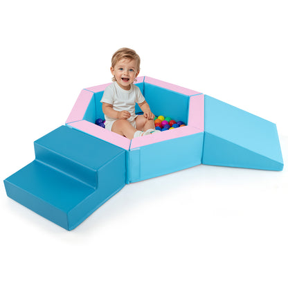 3-Piece Baby Foam Climbing Blocks Climb and Crawl Set with 100 Ocean Balls-Yellow - Blue