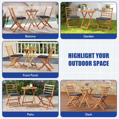 3 Pieces Acacia Wood Patio Bistro Set with Cushions