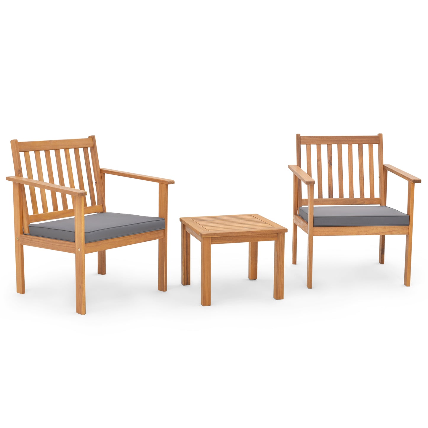 3 Pieces Patio Wood Furniture Set with soft Cushions for Porch-Gray - Gray