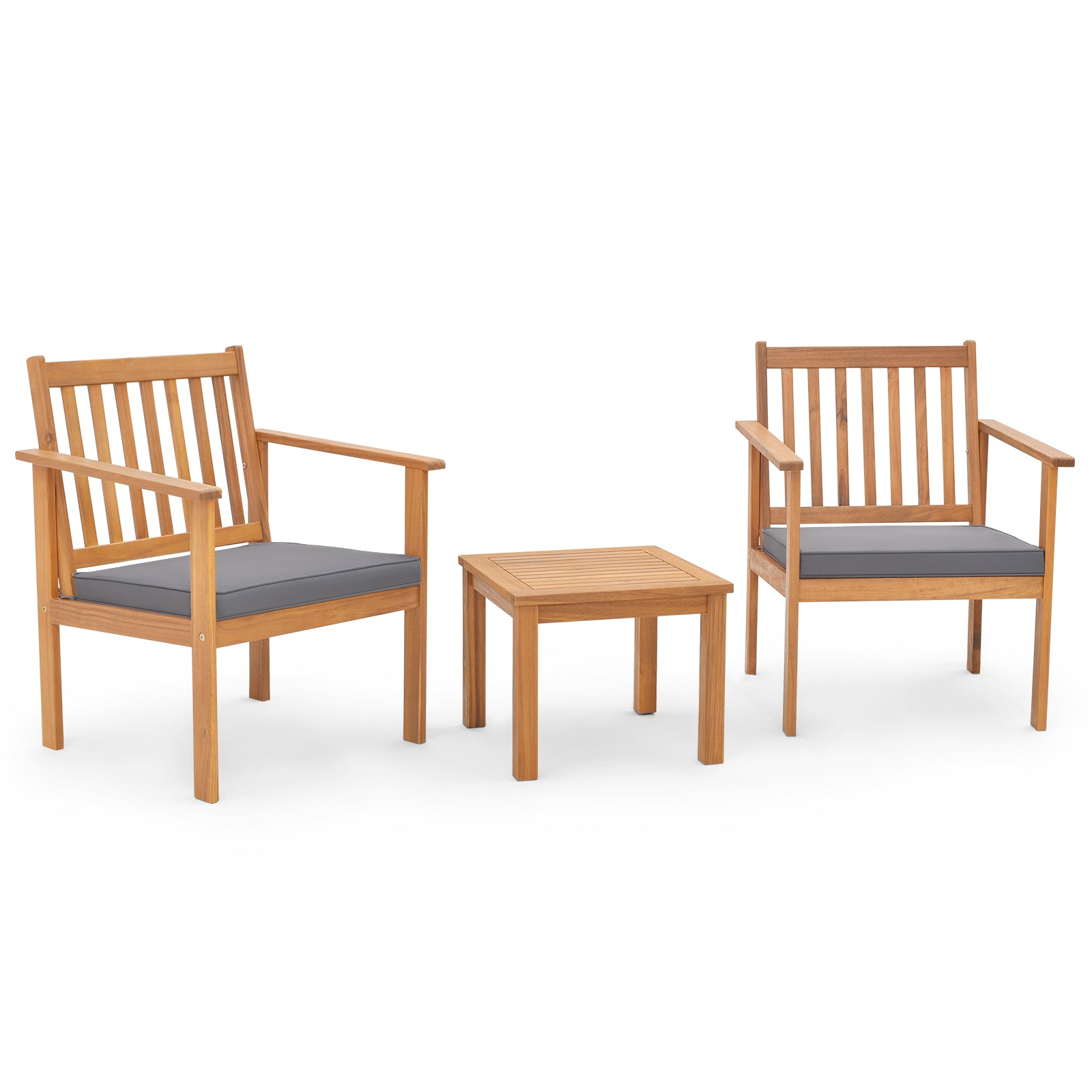 3 Pieces Patio Wood Furniture Set with soft Cushions for Porch-Gray - Gray