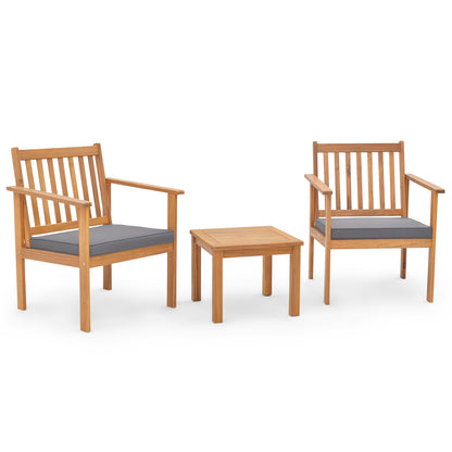 3 Pieces Patio Wood Furniture Set with soft Cushions for Porch-Gray - Gray