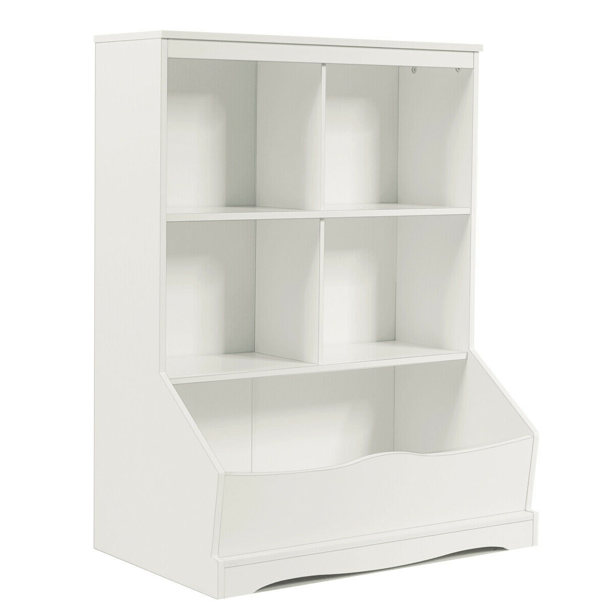 3-Tier Children's Multi-Functional Bookcase Toy Storage Bin Floor Cabinet-Natural - White