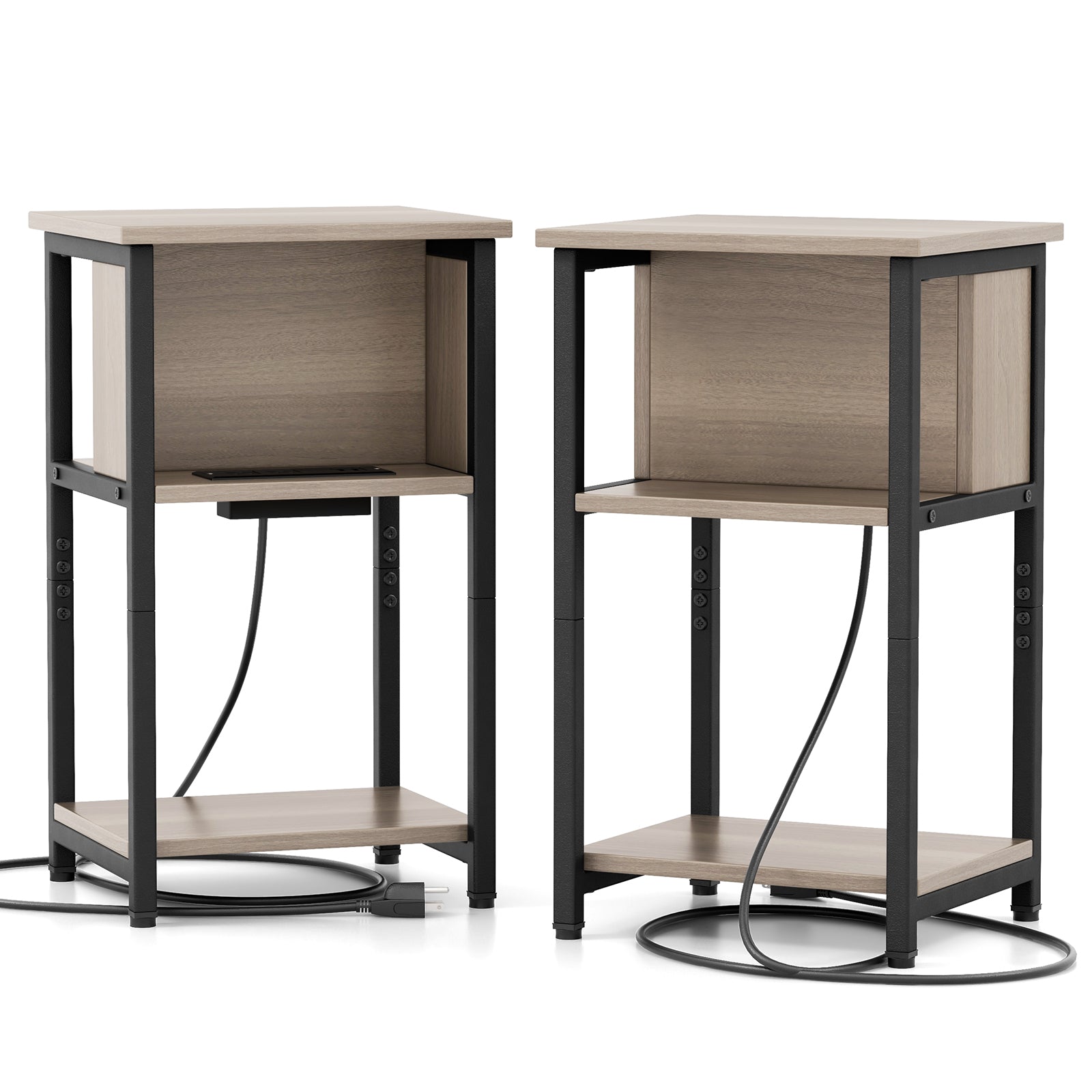 3-Tier End Table with USB Ports & Power Outlets-2 Pieces - 2 Pieces