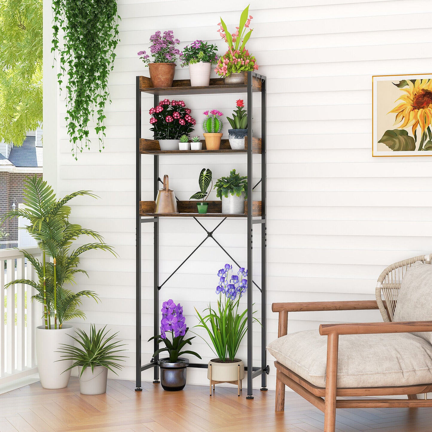 Over The Toilet Storage Rack with Hooks and Adjustable Bottom Bar