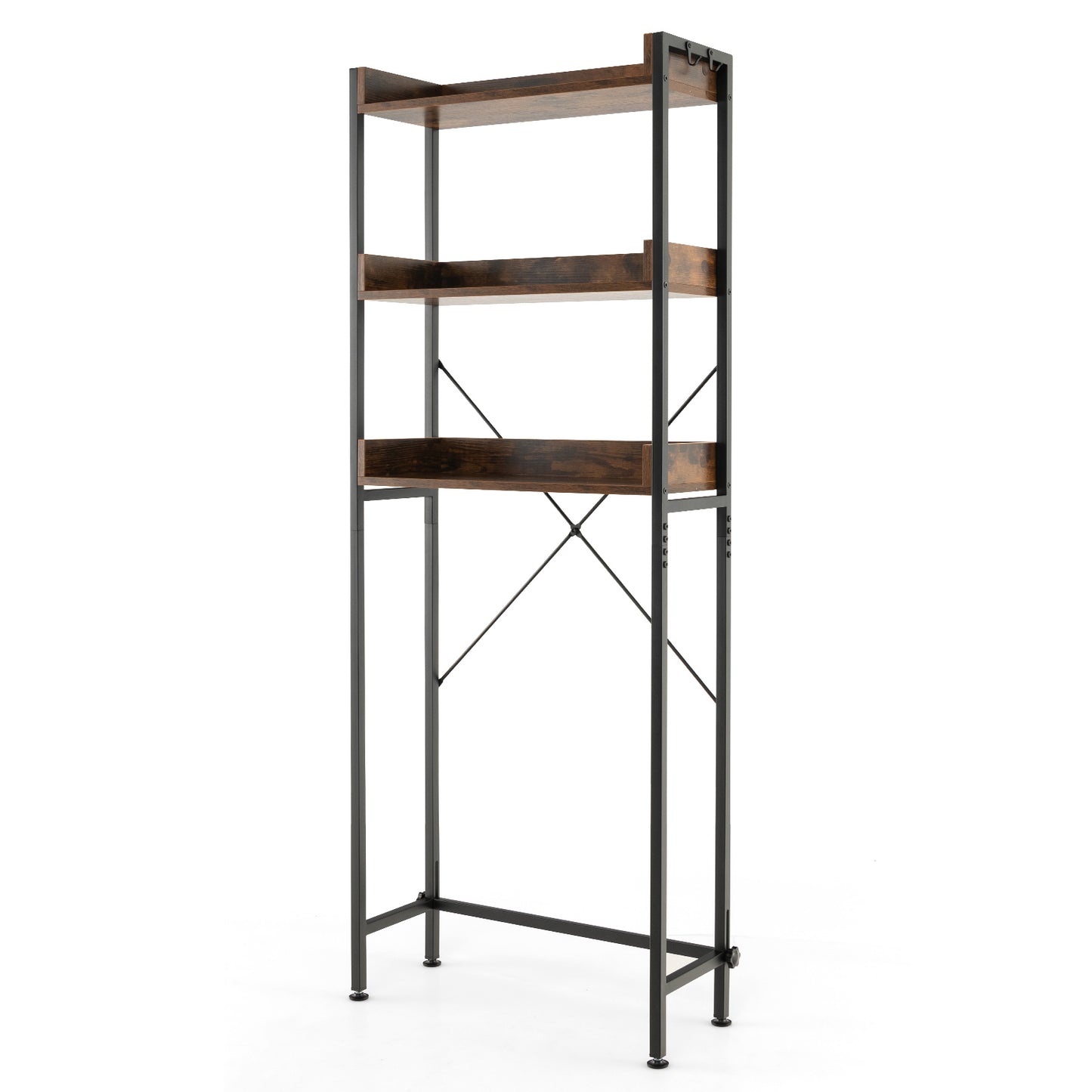Over The Toilet Storage Rack with Hooks and Adjustable Bottom Bar
