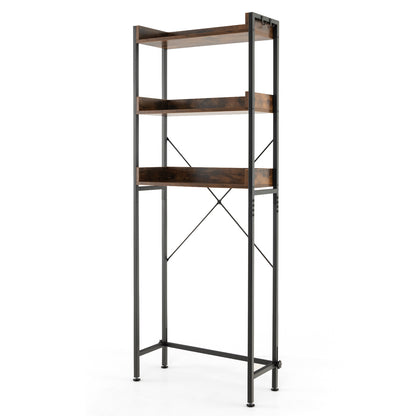 Over The Toilet Storage Rack with Hooks and Adjustable Bottom Bar
