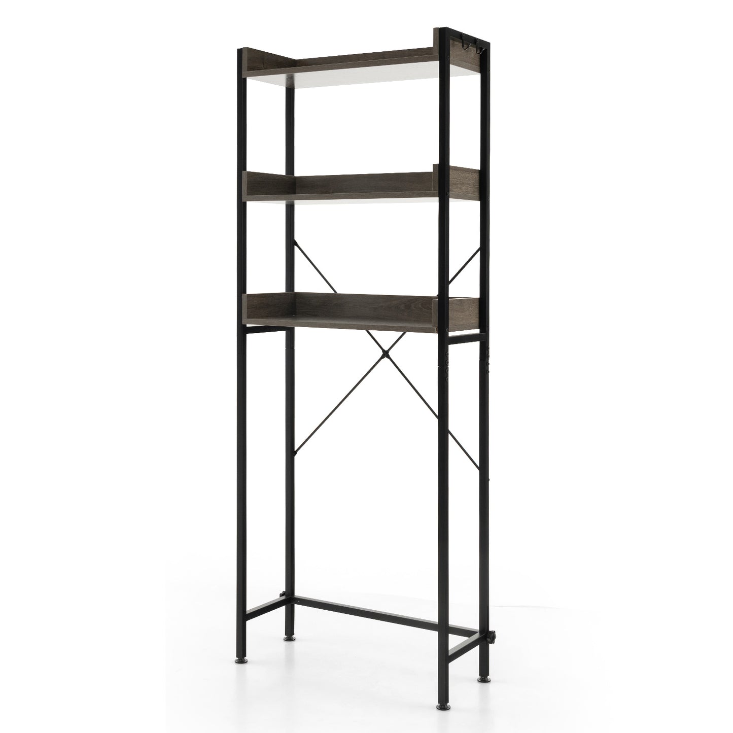 Over The Toilet Storage Rack with Hooks and Adjustable Bottom Bar-Rustic Brown - Gray