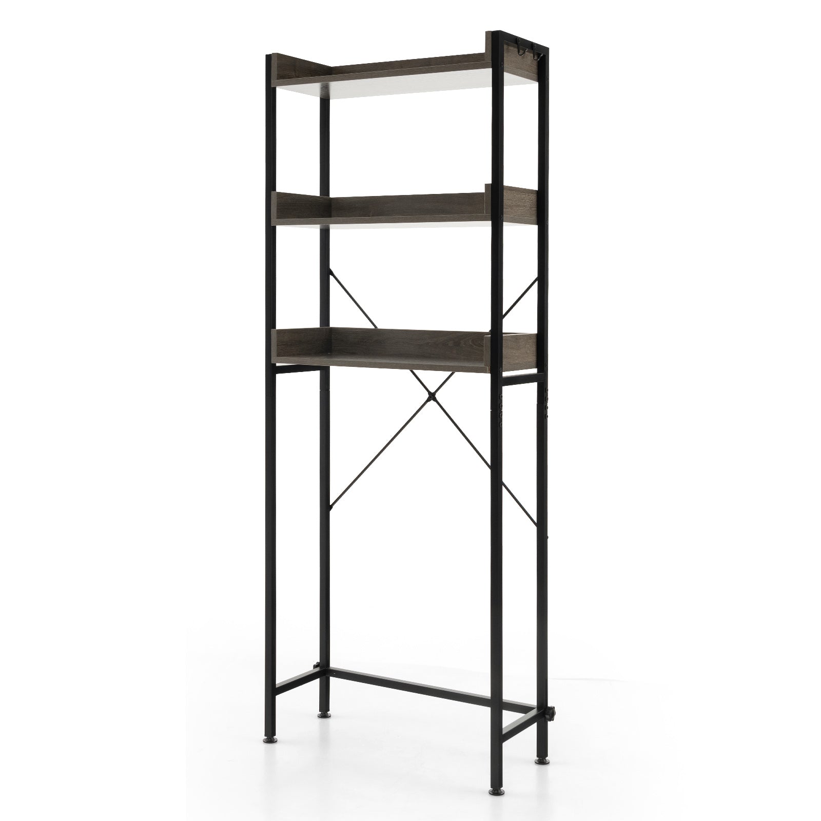 Over The Toilet Storage Rack with Hooks and Adjustable Bottom Bar-Rustic Brown - Gray