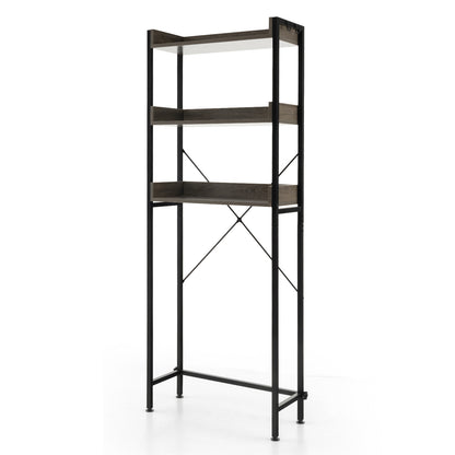 Over The Toilet Storage Rack with Hooks and Adjustable Bottom Bar-Rustic Brown - Gray