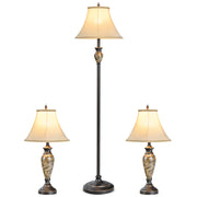3-Piece Table and Floor Lamp Set with Linen Fabric Lamp Shades