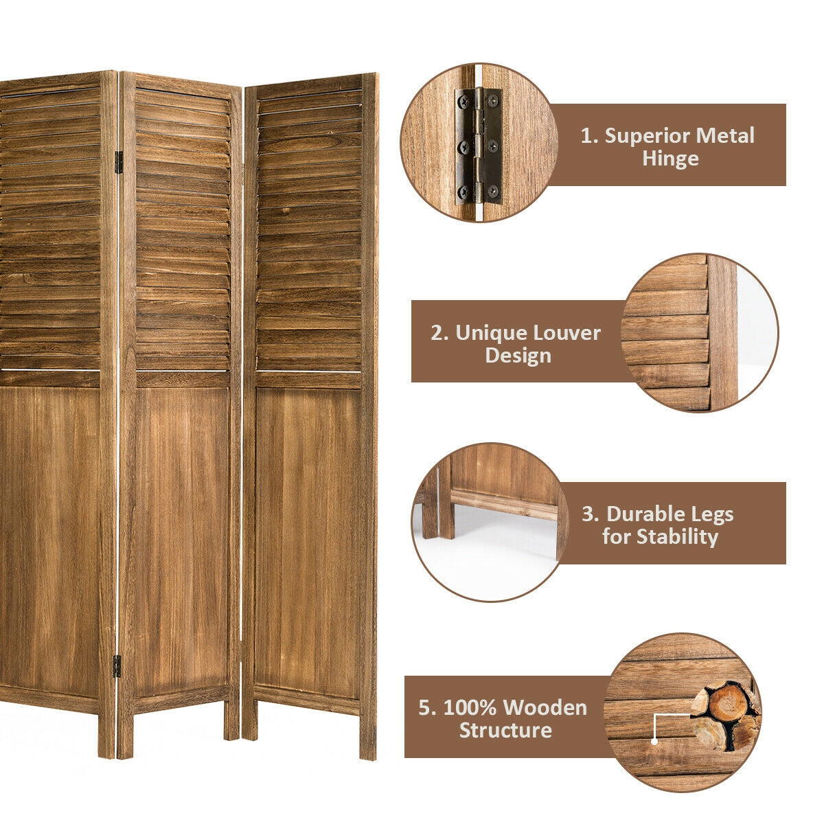 5.6 Ft Tall 4 Panel Folding Privacy Room Divider-Wood