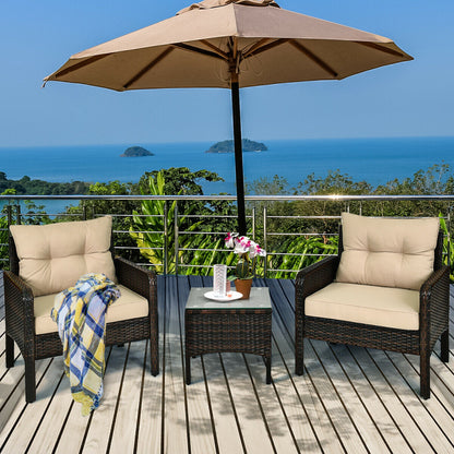 3 Pcs Outdoor Patio Rattan Conversation Set with Seat Cushions-Black