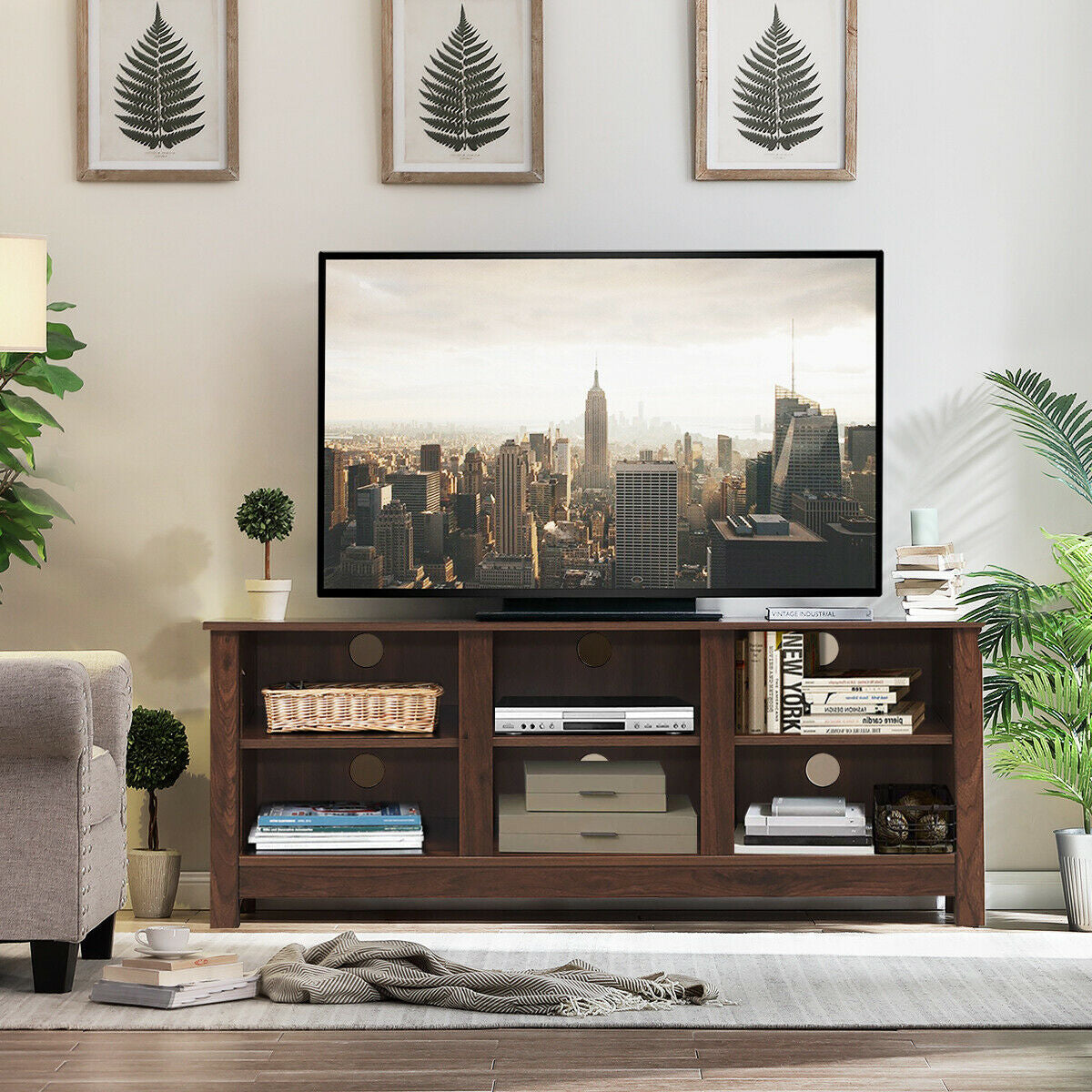 60 Inch Entertainment TV Stand Cabinet-Brown