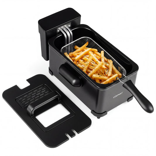 3.2-Qt Electric Deep Fryer with 1700W LED Touch Screen and Enamel Oil Tank