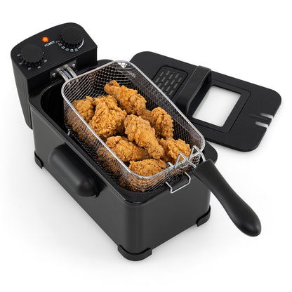 3.2 Quart Electric Stainless Steel Deep Fryer with Timer-Black - Black