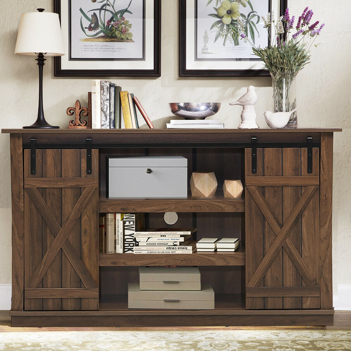 Sliding Barn TV Stand Console Table-Brown