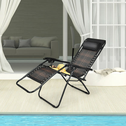 Folding Rattan Zero Gravity Lounge Chair with Removable Head Pillow