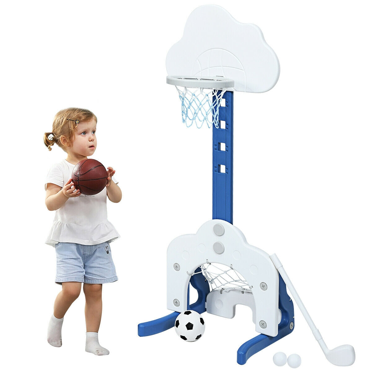 3-in-1 Kids Basketball Hoop Set with Balls-Green - White