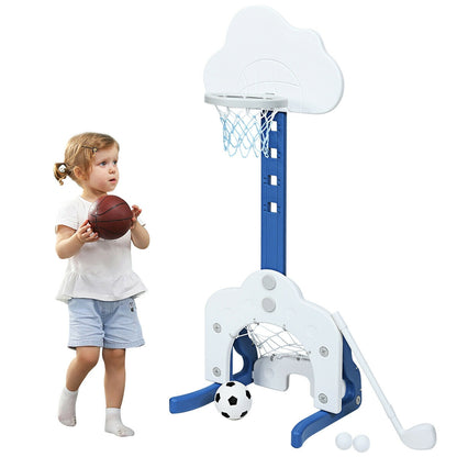 3-in-1 Kids Basketball Hoop Set with Balls-Green - White