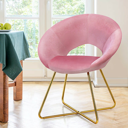 Modern Accent Velvet Dining Arm Chair with Golden Metal Legs and Soft Cushion-Pink