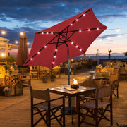 9 Feet Solar LED Lighted Patio Market Umbrella Tilt Adjustment Crank Lift-Dark Red