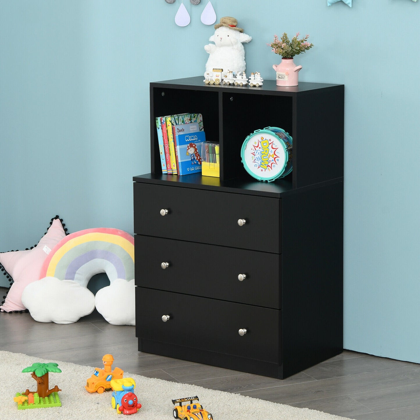 3 Drawer Dresser with Cubbies Storage Chest for Bedroom