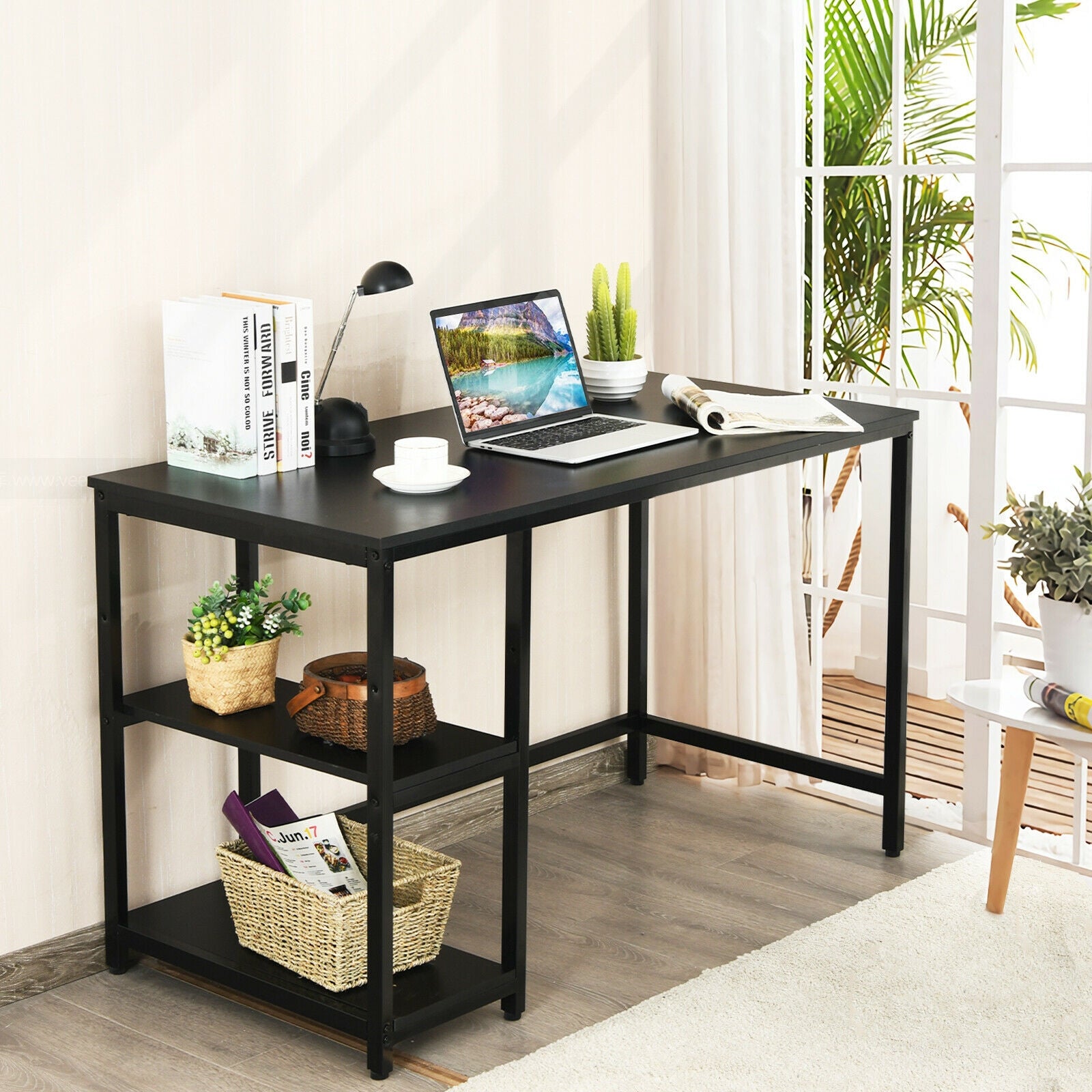 47 Inch Computer Desk Office Study Table Workstation Home with Adjustable Shelf Black-M