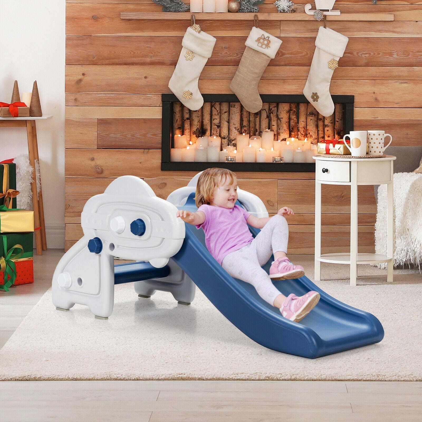 Freestanding Baby Mini Play Climber Slide Set with HDPE anf Anti-Slip Foot Pads-Blue