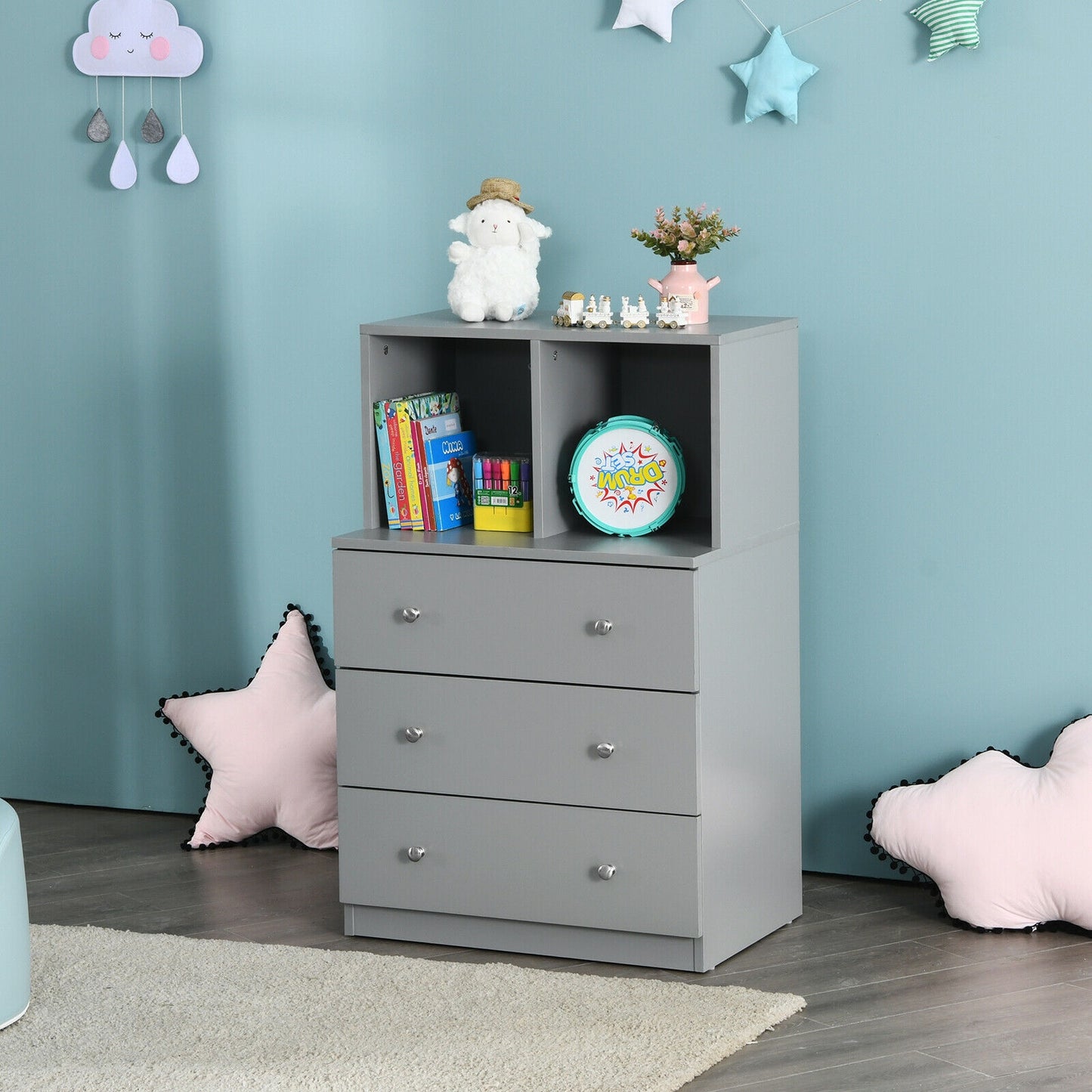 3 Drawer Dresser with Cubbies Storage Chest for Bedroom