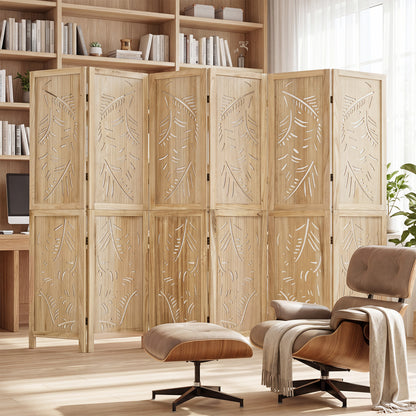 6-Panel Room Divider with Palm Leaf Design - 67" Tall
