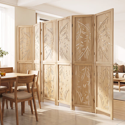 6-Panel Room Divider with Palm Leaf Design - 67" Tall