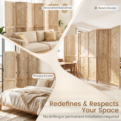 6-Panel Room Divider with Palm Leaf Design - 67" Tall