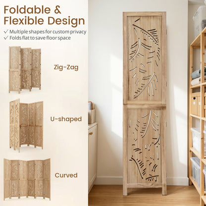 6-Panel Room Divider with Palm Leaf Design - 67" Tall