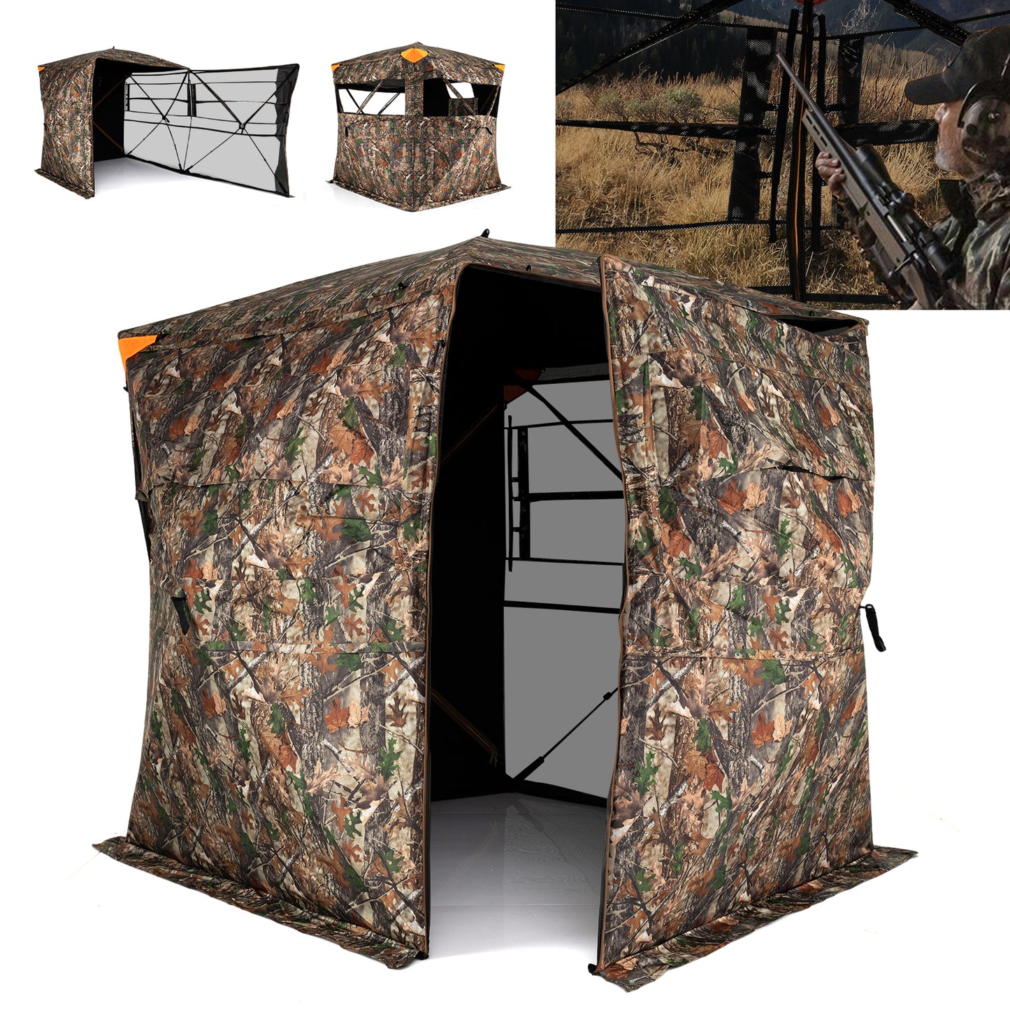 3-4 Person Hunting Blind 270¬∞ See-Through Pop-up Ground Blind with Full-Open Swing Door