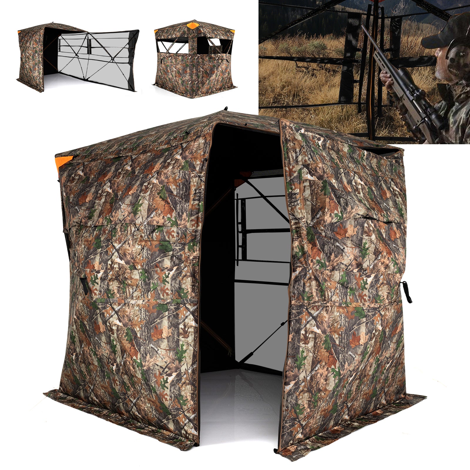 3-4 Person Hunting Blind 270¬∞ See-Through Pop-up Ground Blind with Full-Open Swing Door